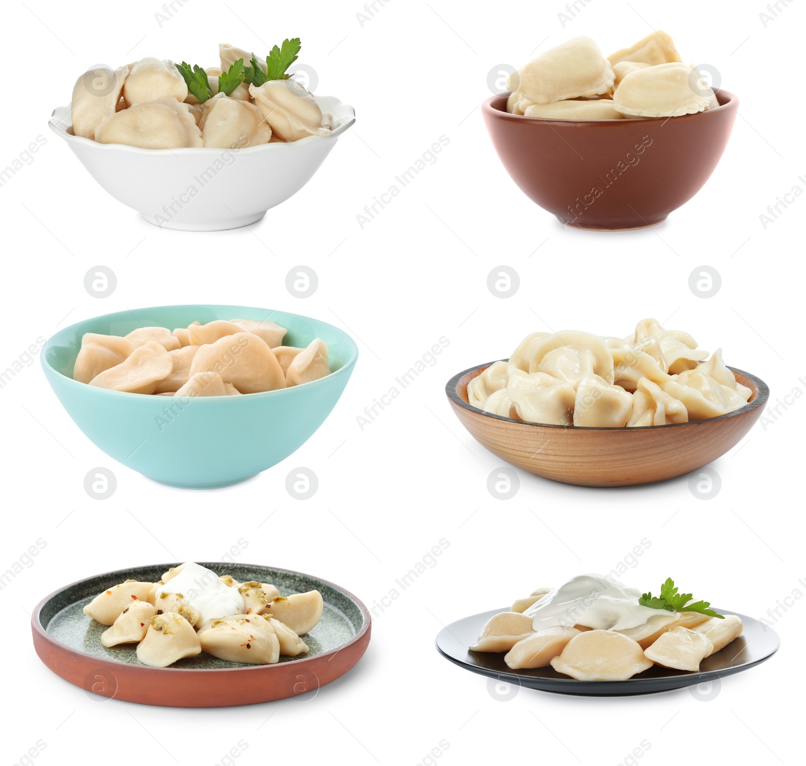 Image of Set of tasty dumplings isolated on white