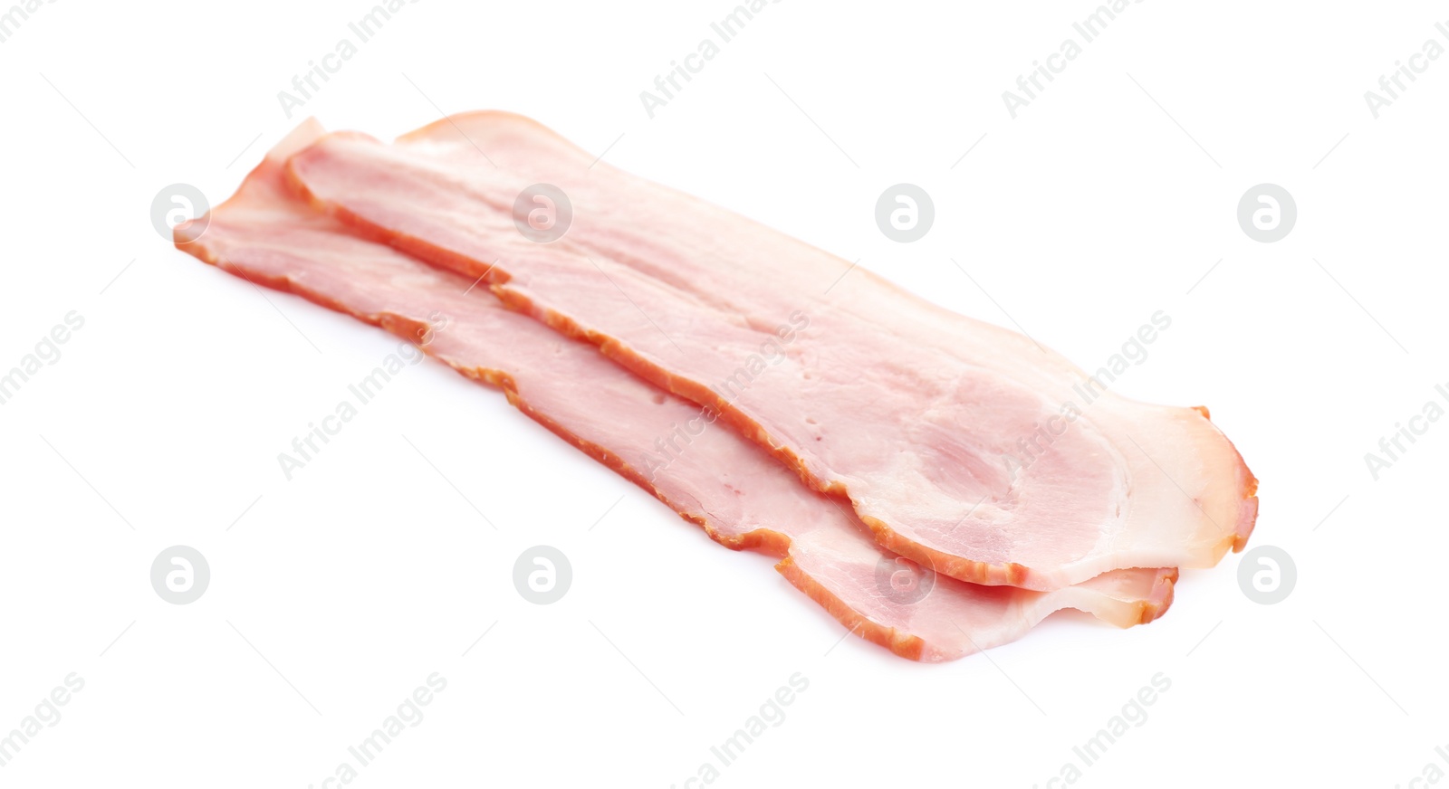 Image of Fresh raw bacon slices on white background