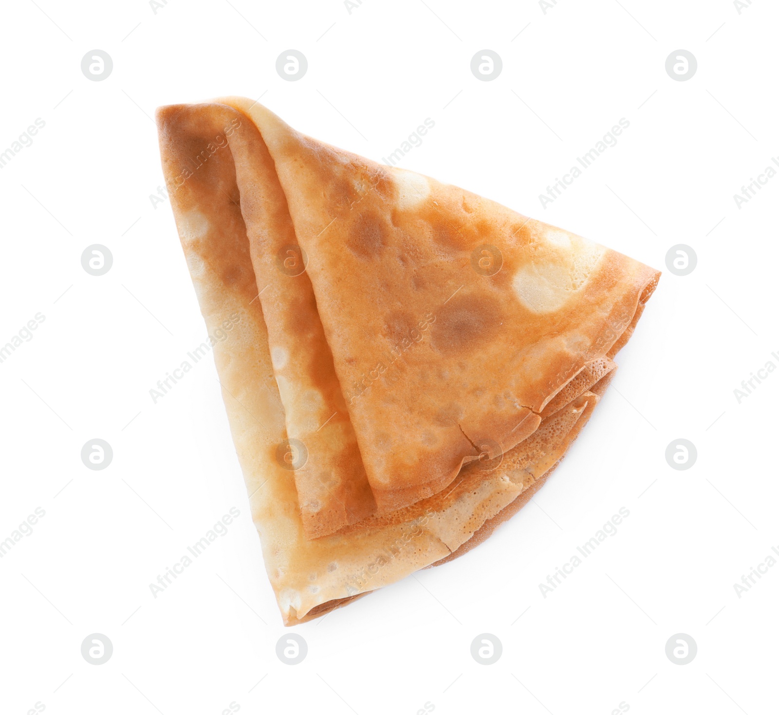 Photo of Delicious folded crepe isolated on white, top view