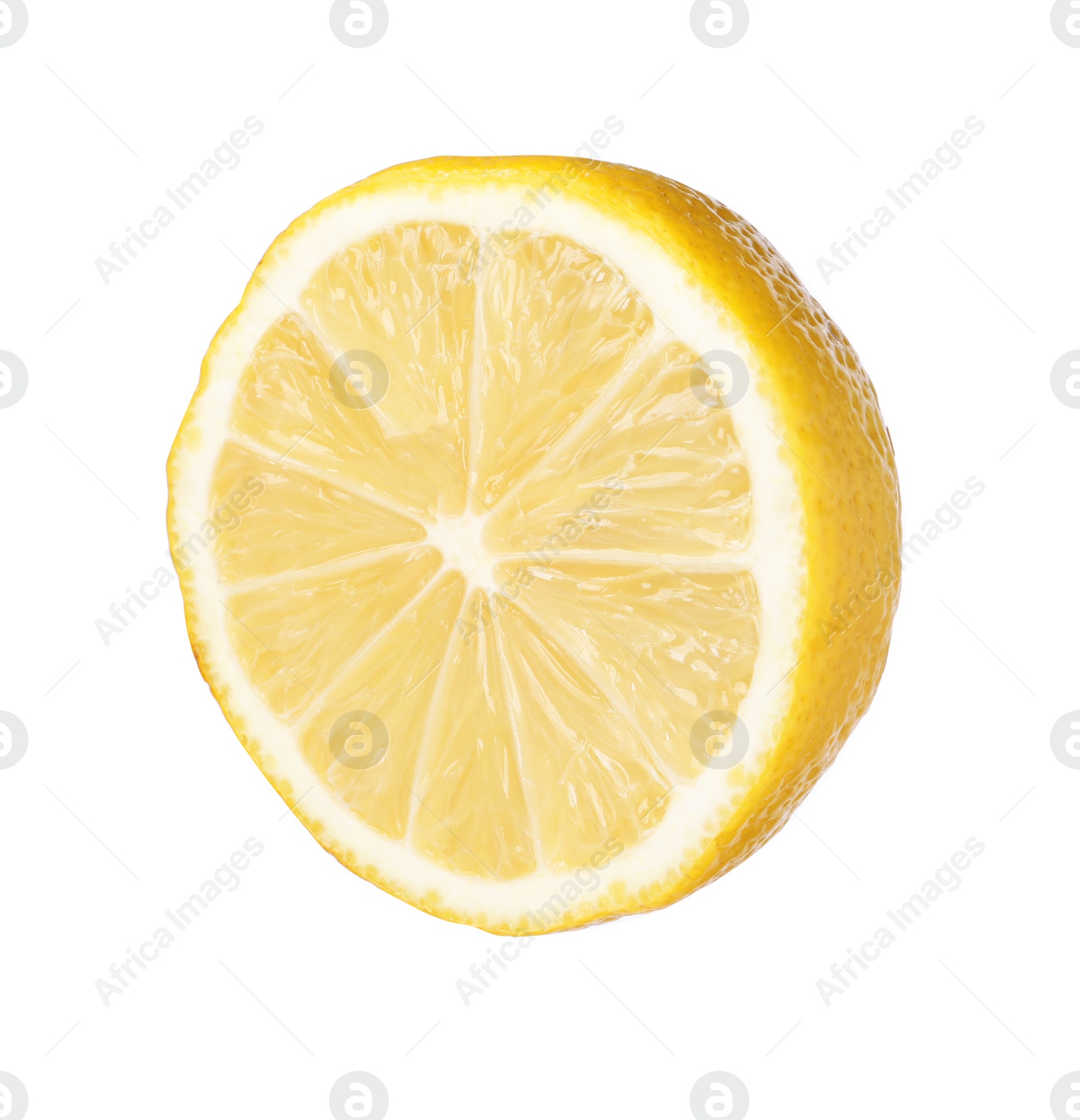 Photo of Citrus fruit. Sliced fresh ripe lemon isolated on white