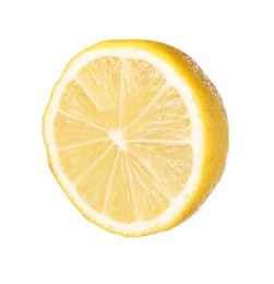 Photo of Citrus fruit. Sliced fresh ripe lemon isolated on white