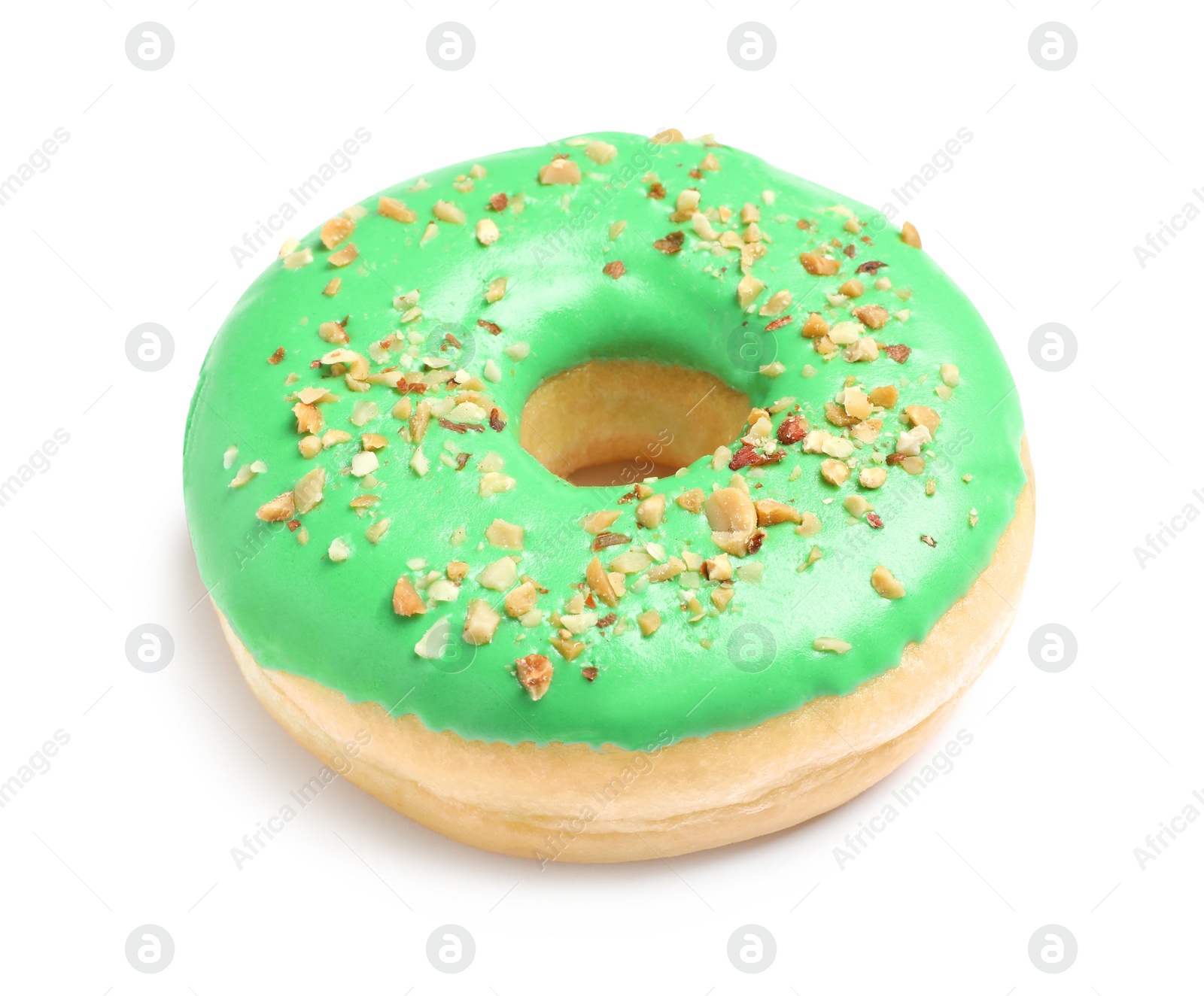 Photo of Sweet delicious glazed donut on white background