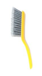 Photo of Plastic hand broom on white background, top view