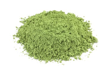 Pile of green matcha powder isolated on white