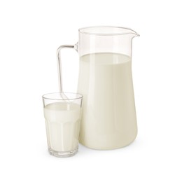 Image of Glass and jug with milk isolated on white