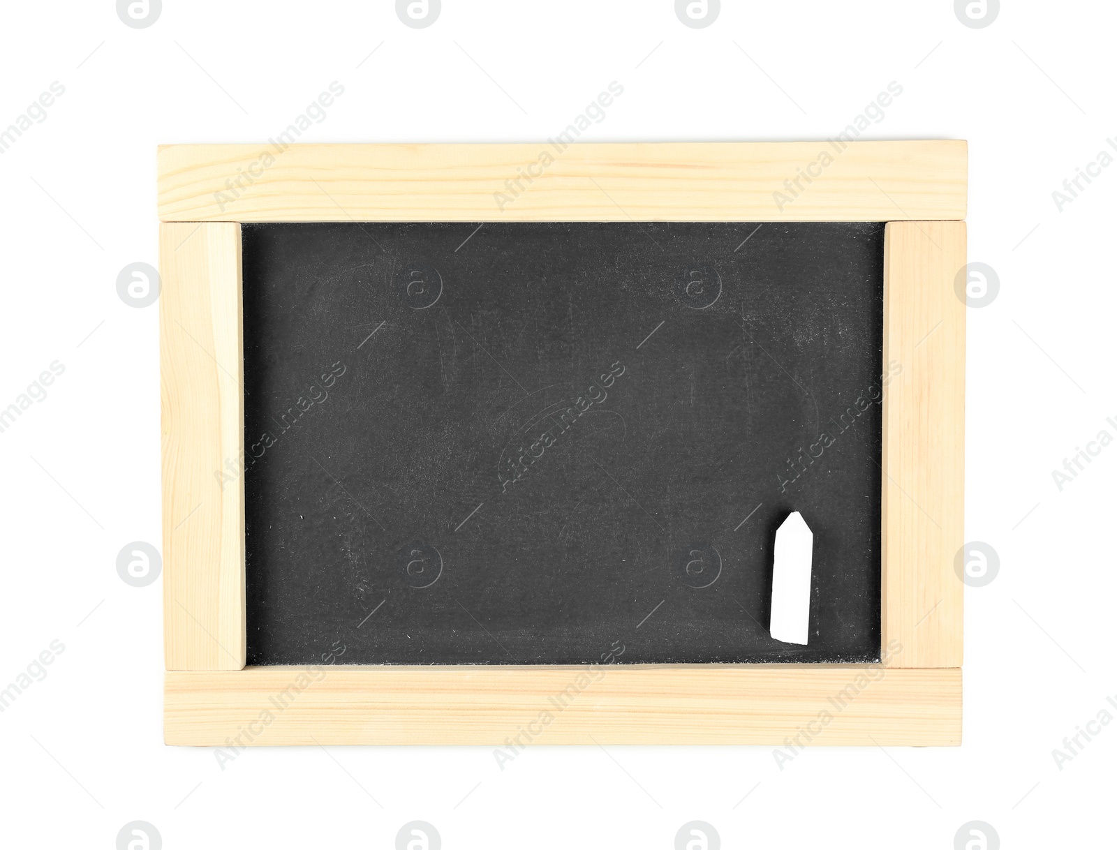 Photo of Small clean blackboard with chalk on white background