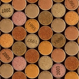 Collection of different wine corks, flat lay