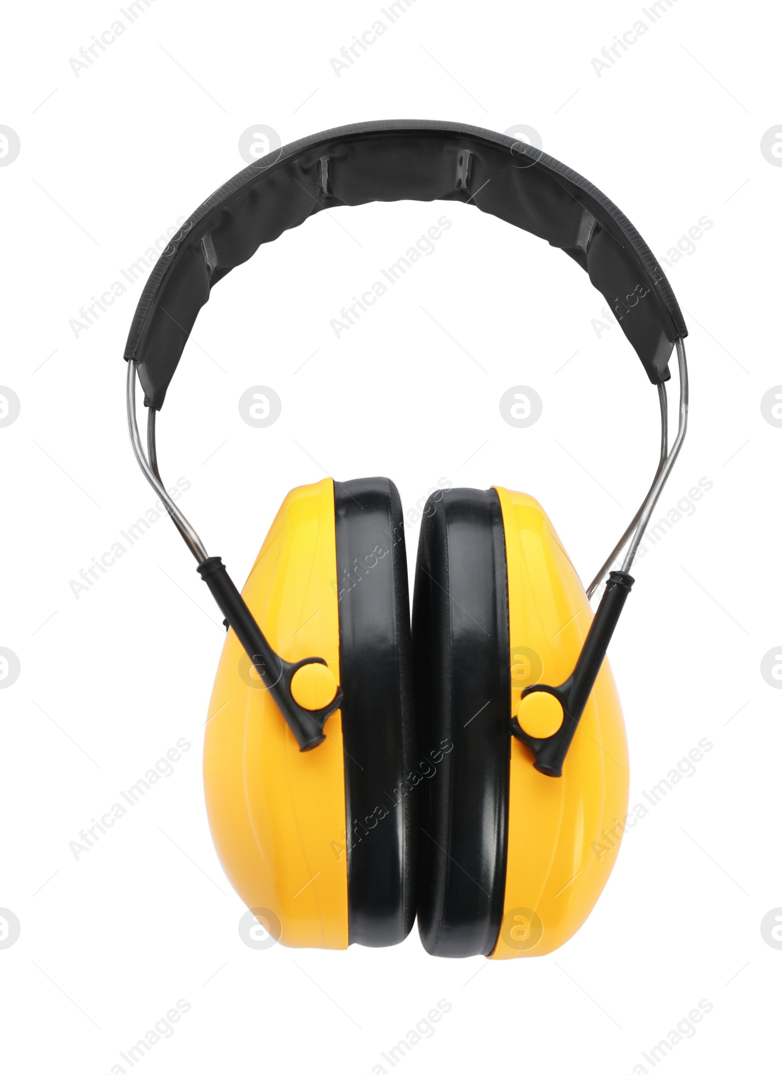 Photo of Protective headphones on white background. Safety equipment