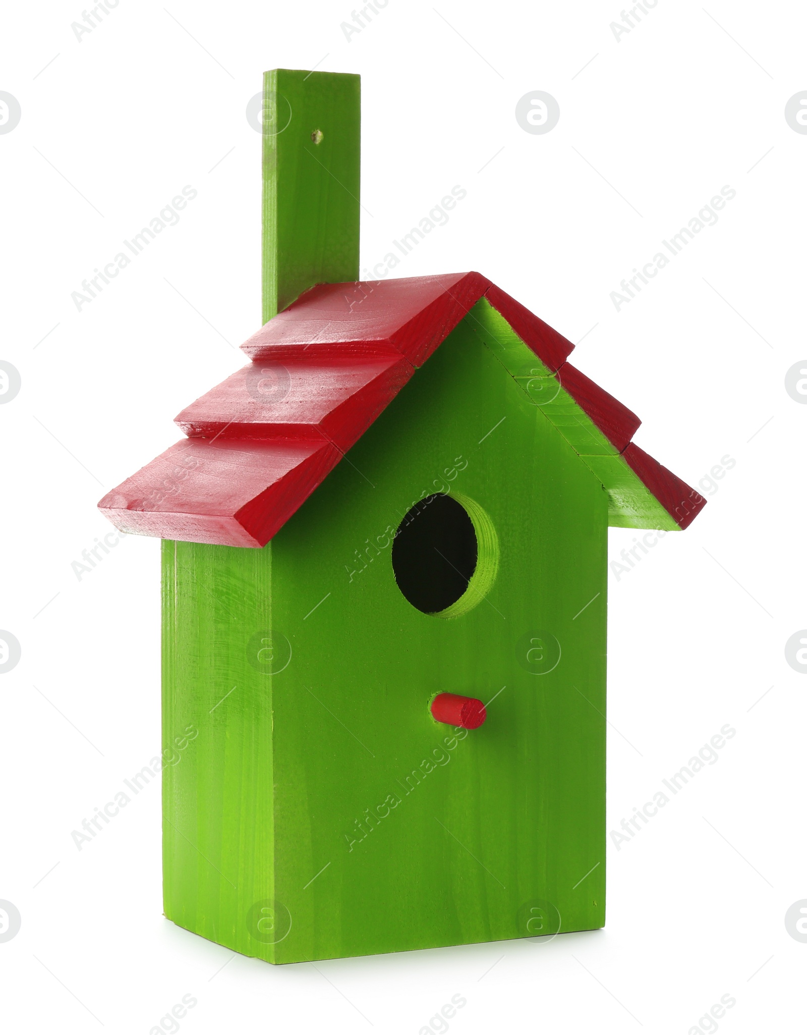 Photo of Beautiful green wooden bird box isolated on white