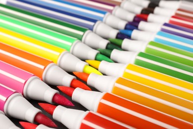 Many bright markers as background, closeup view