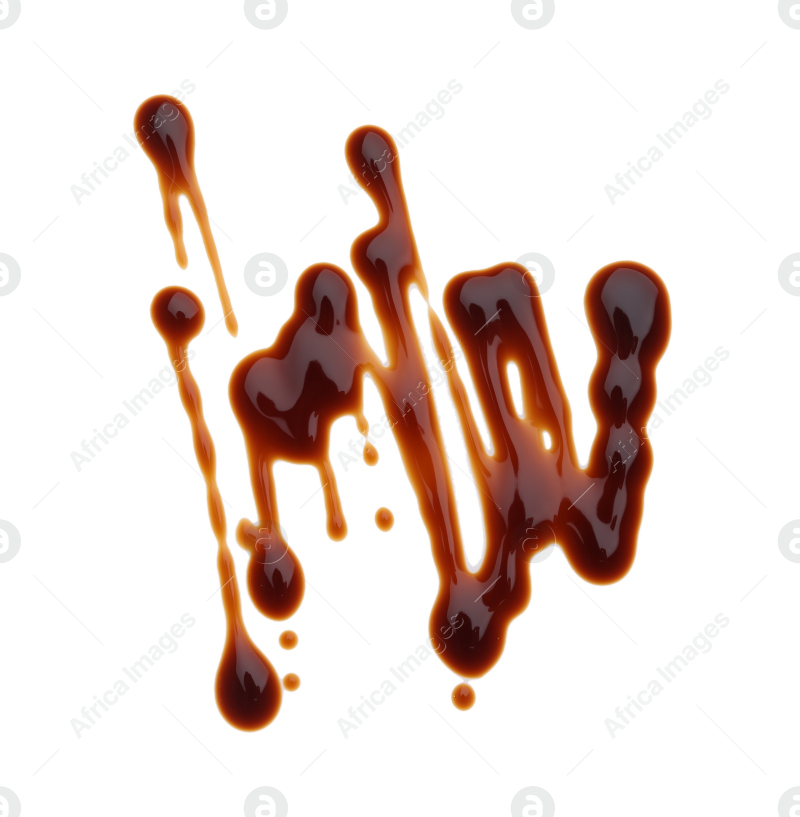 Photo of Smear of soy sauce on white background, top view