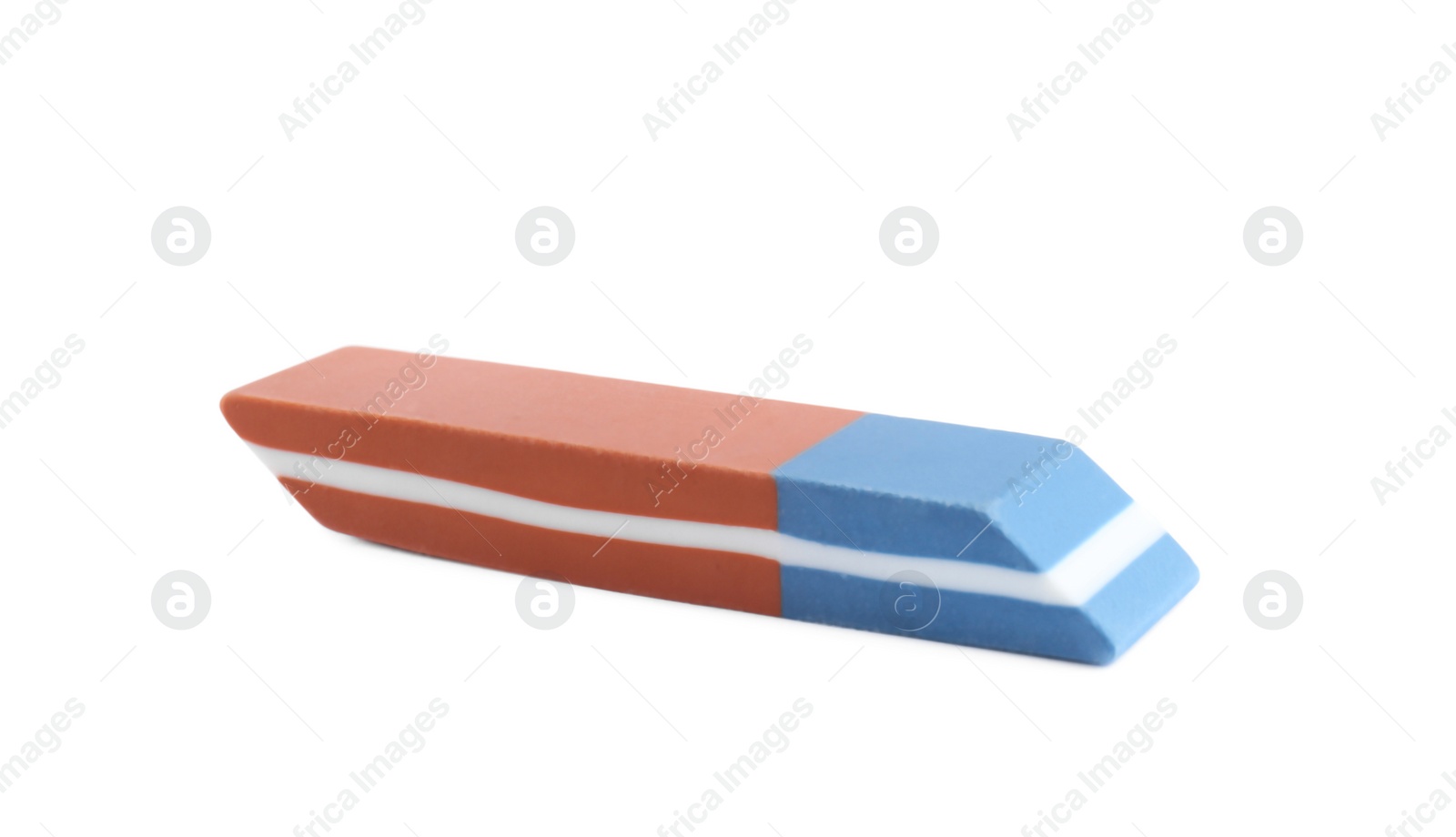 Photo of New double eraser isolated on white. School stationery