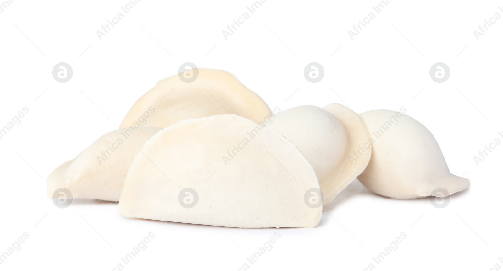 Photo of Raw dumplings on white background. Home cooking