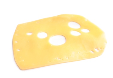 Photo of Slice of tasty maasdam cheese on white background