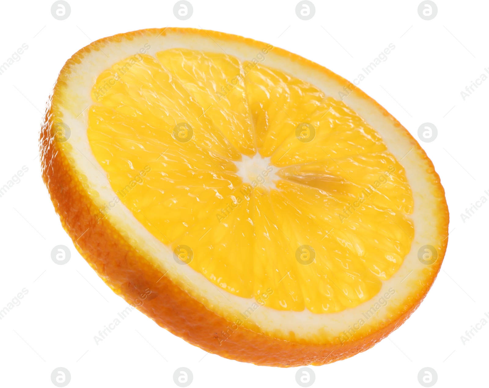 Photo of Slice of fresh ripe orange isolated on white