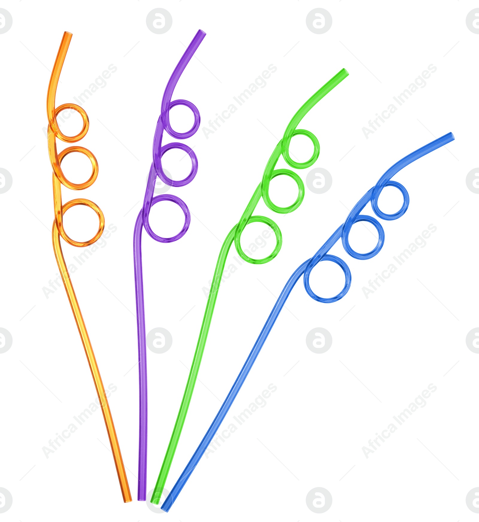 Image of Set with different straws for drinks on white background