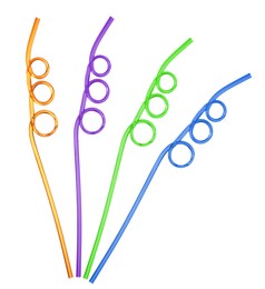 Image of Set with different straws for drinks on white background