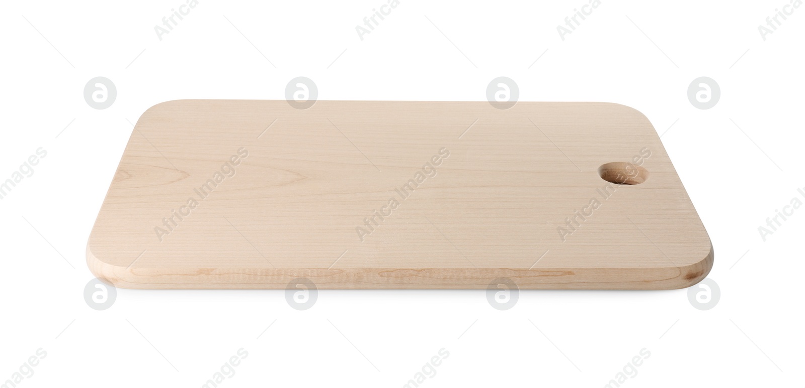 Photo of One wooden cutting board isolated on white