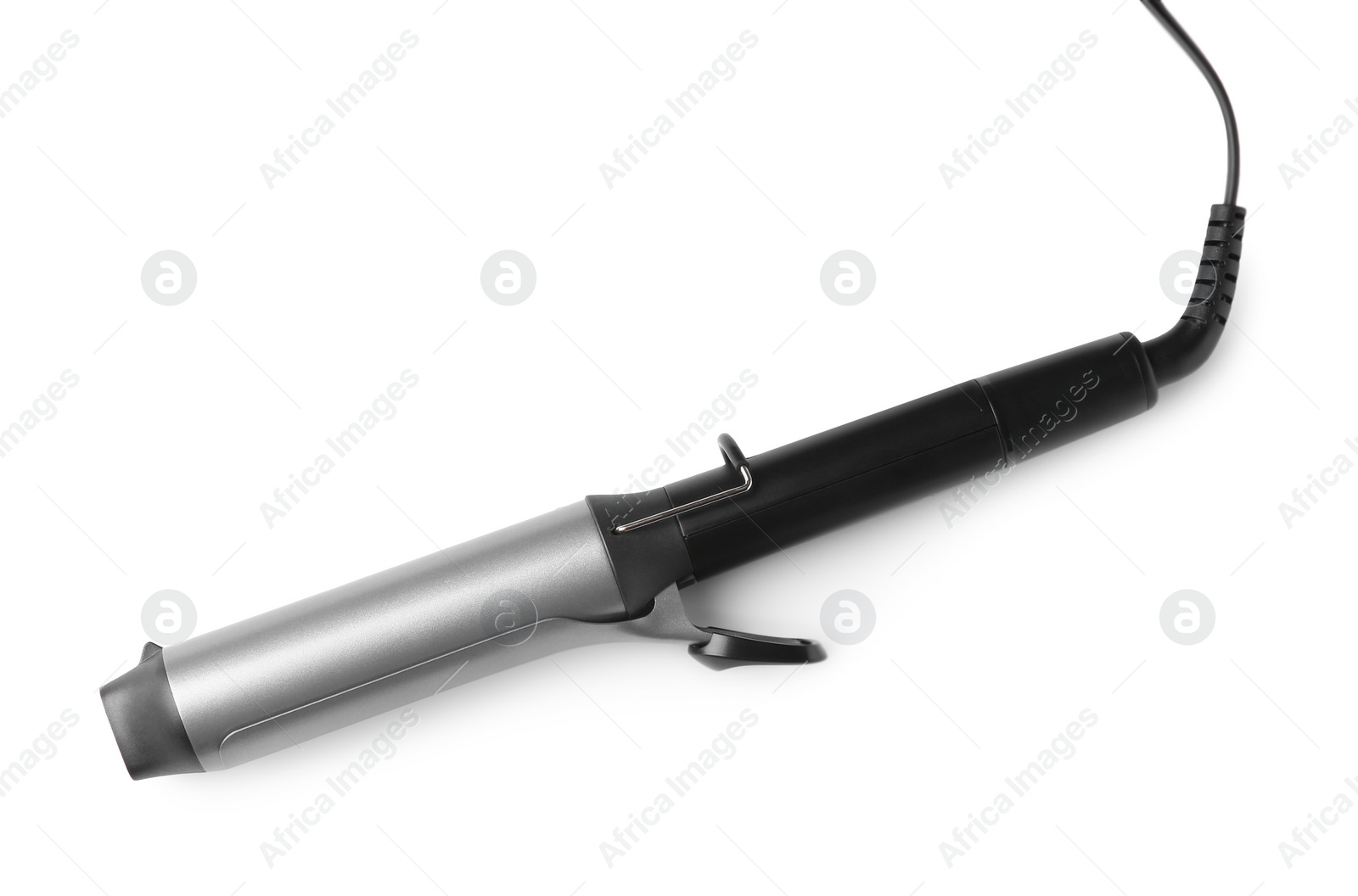 Photo of Hair styling appliance. One curling iron isolated on white, top view