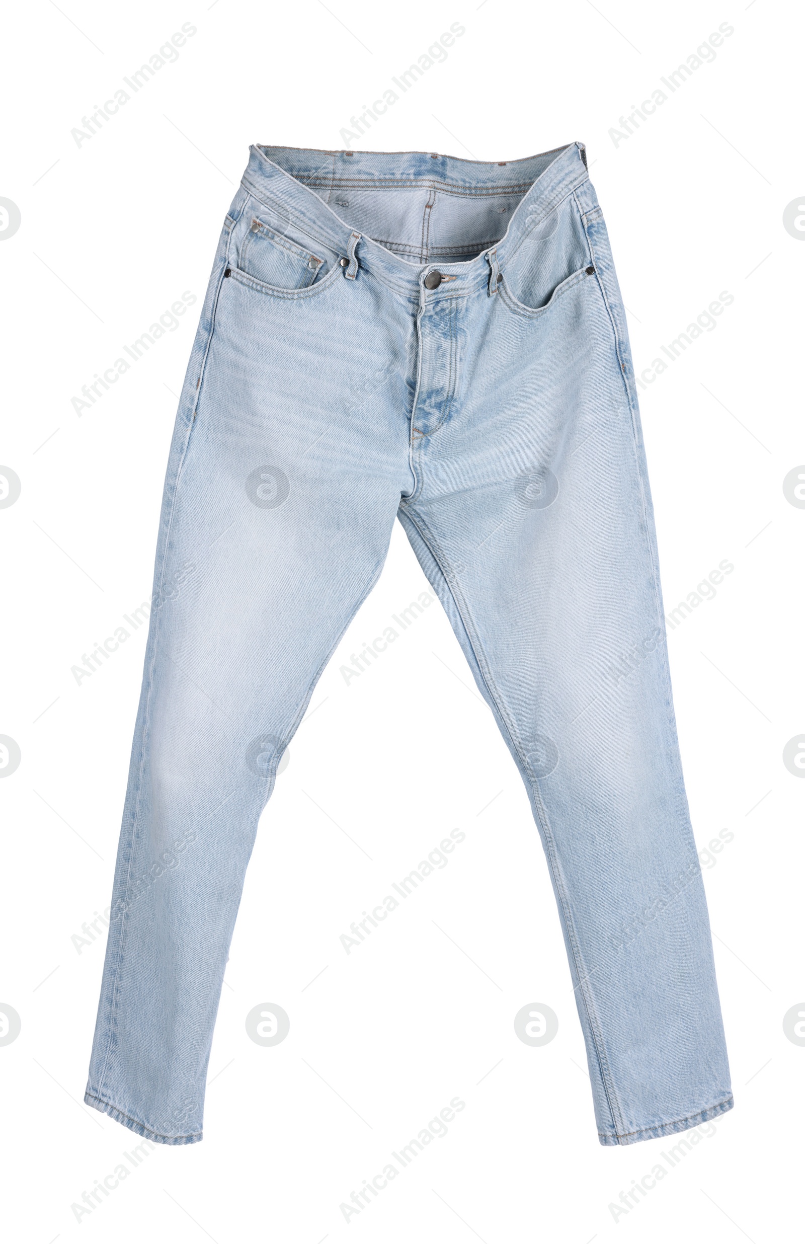 Image of Stylish light blue jeans isolated on white