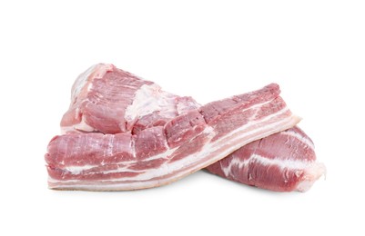 Photo of Pieces of raw pork belly isolated on white