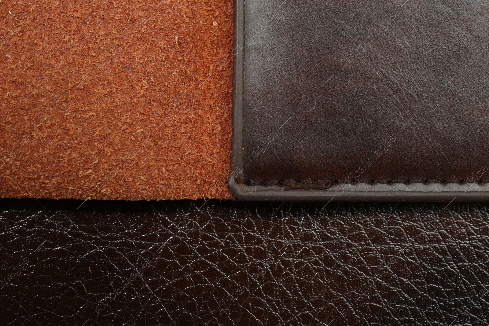 Photo of Texture of different leather as background, top view