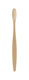 Photo of One bamboo toothbrush on white background. Eco friendly product