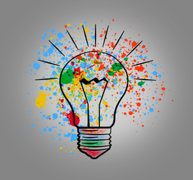 Illustration of Light bulb illustration on grey background. Concept of creative idea and innovation