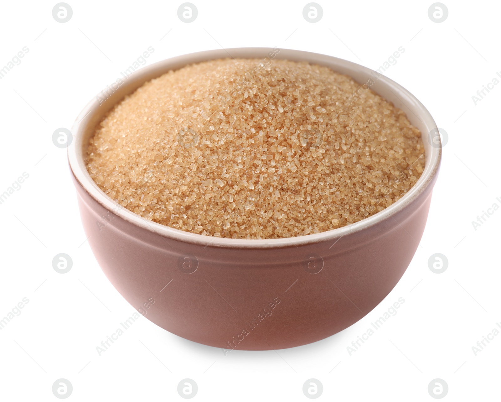 Photo of Brown sugar in bowl isolated on white