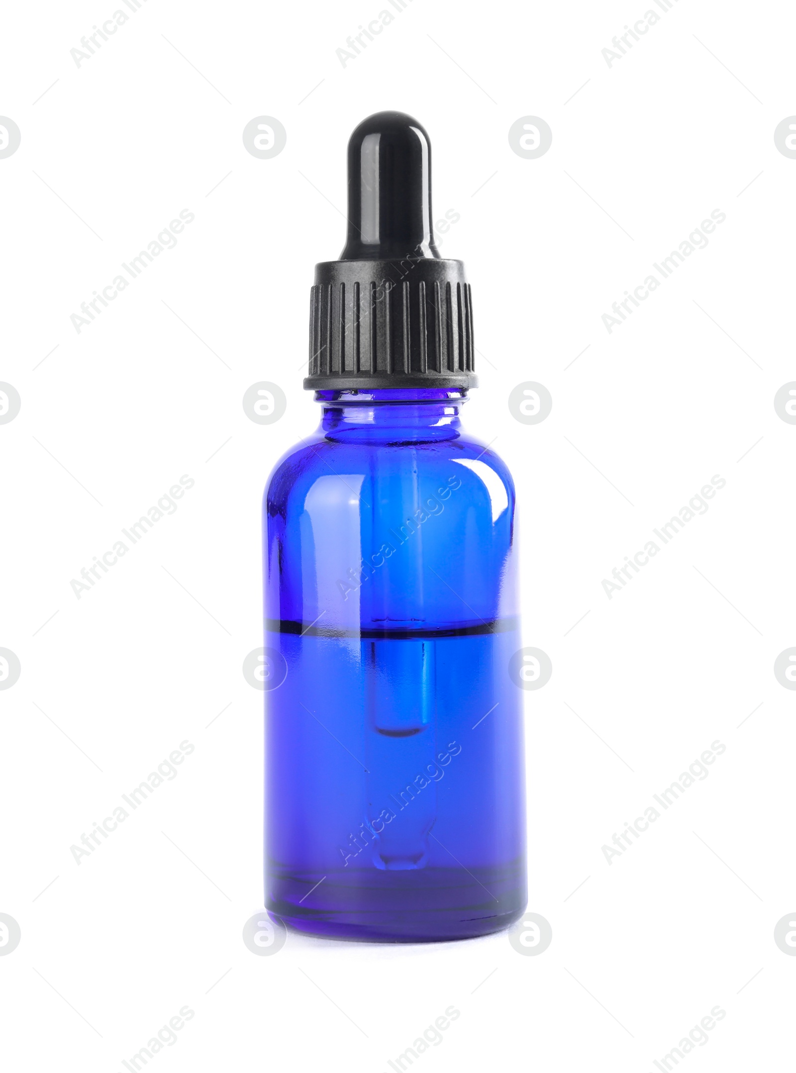 Photo of Bottle of herbal essential oil isolated on white