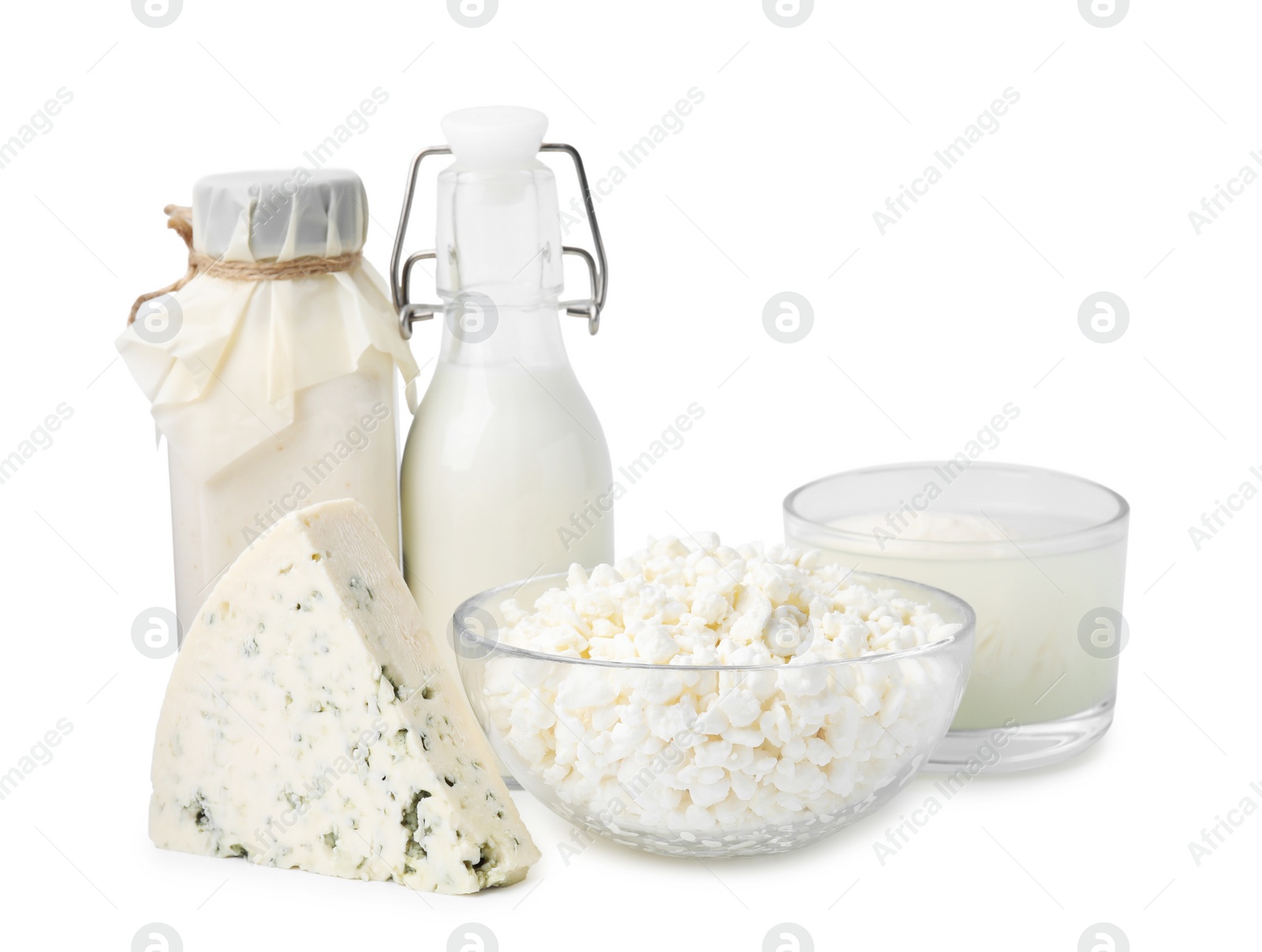 Photo of Different fresh dairy products isolated on white