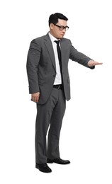 Businessman in suit posing on white background
