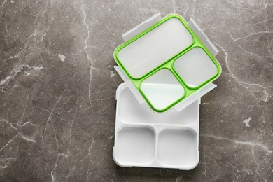 Photo of Empty lunch box on table, top view