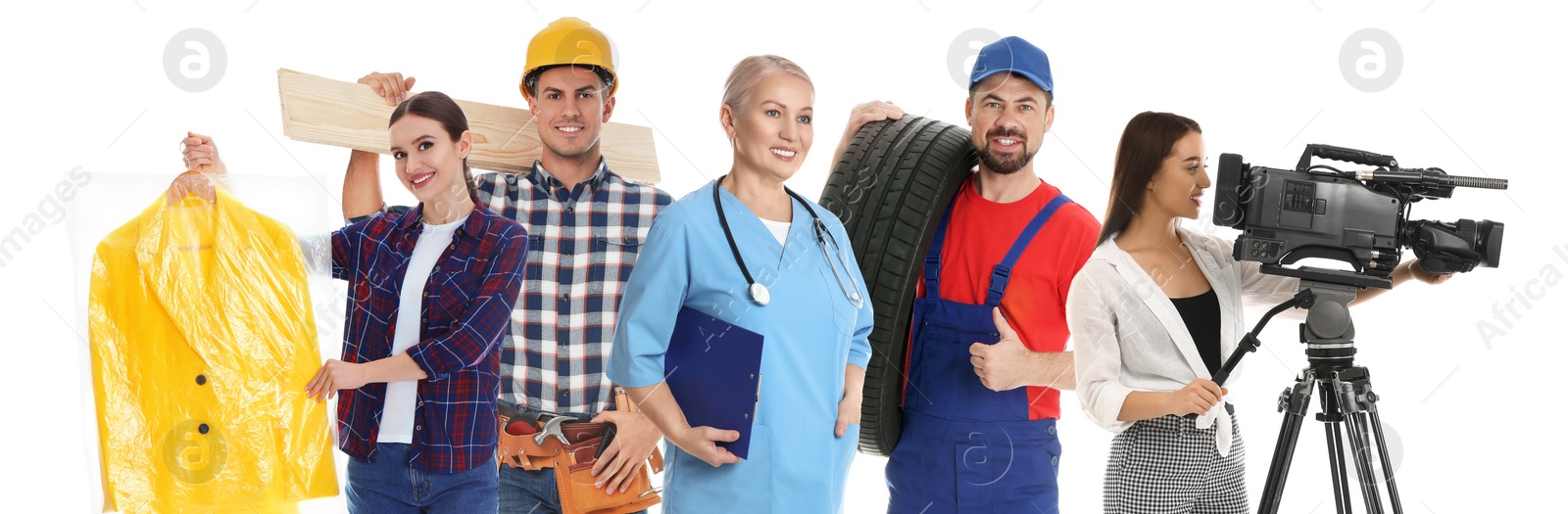 Image of Career choice. People of different professions on white background, banner design