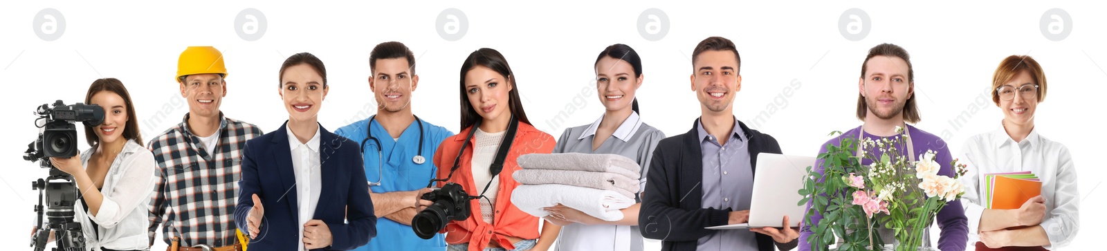 Image of Career choice. People of different professions on white background, banner design