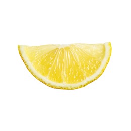 Photo of Lemon wedge isolated on white. Citrus fruit