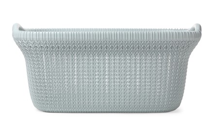 Empty plastic laundry basket isolated on white