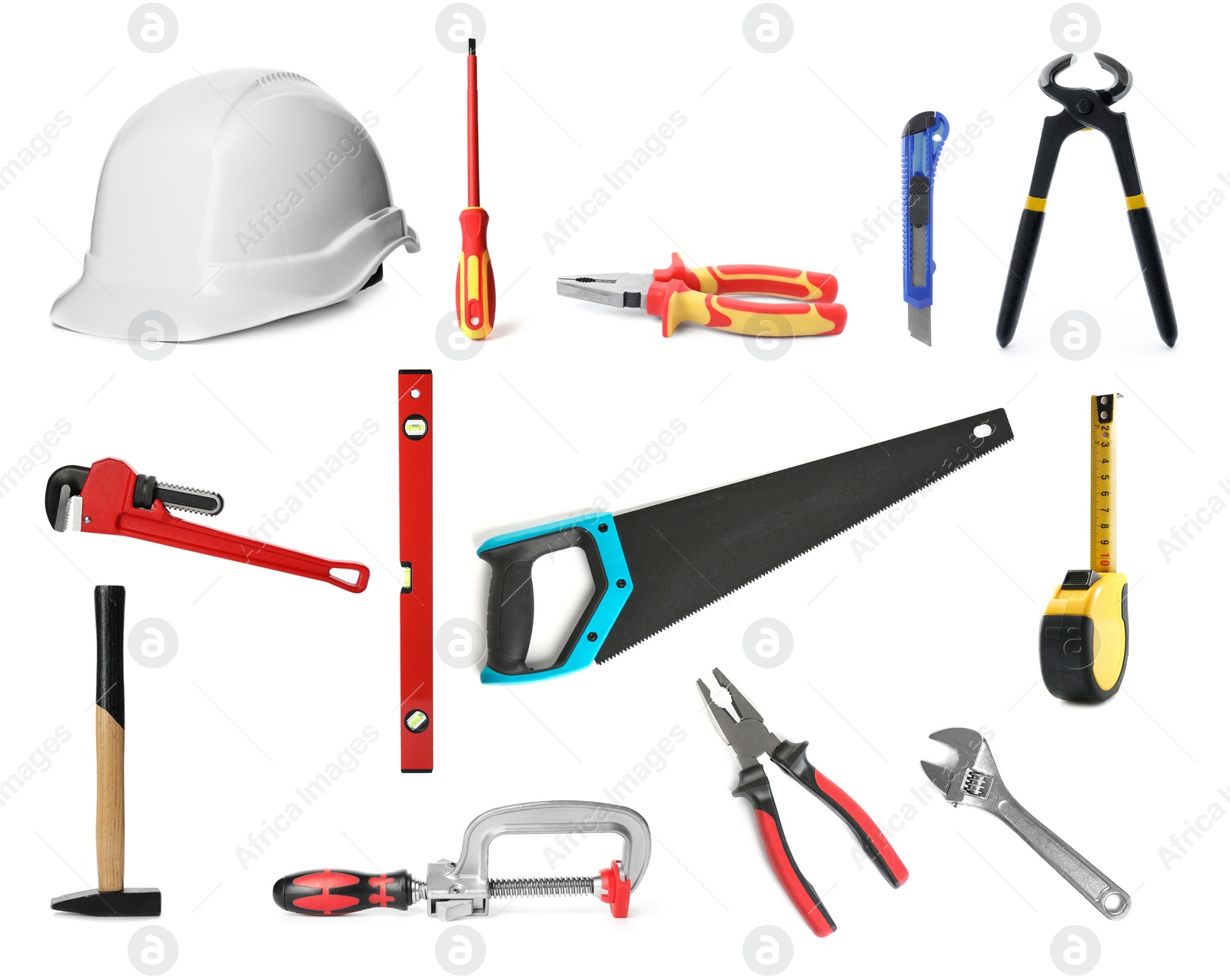 Image of Different construction tools isolated on white, set