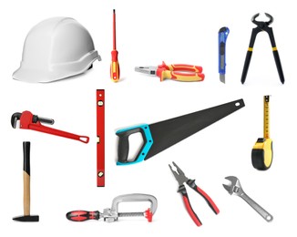 Different construction tools isolated on white, set