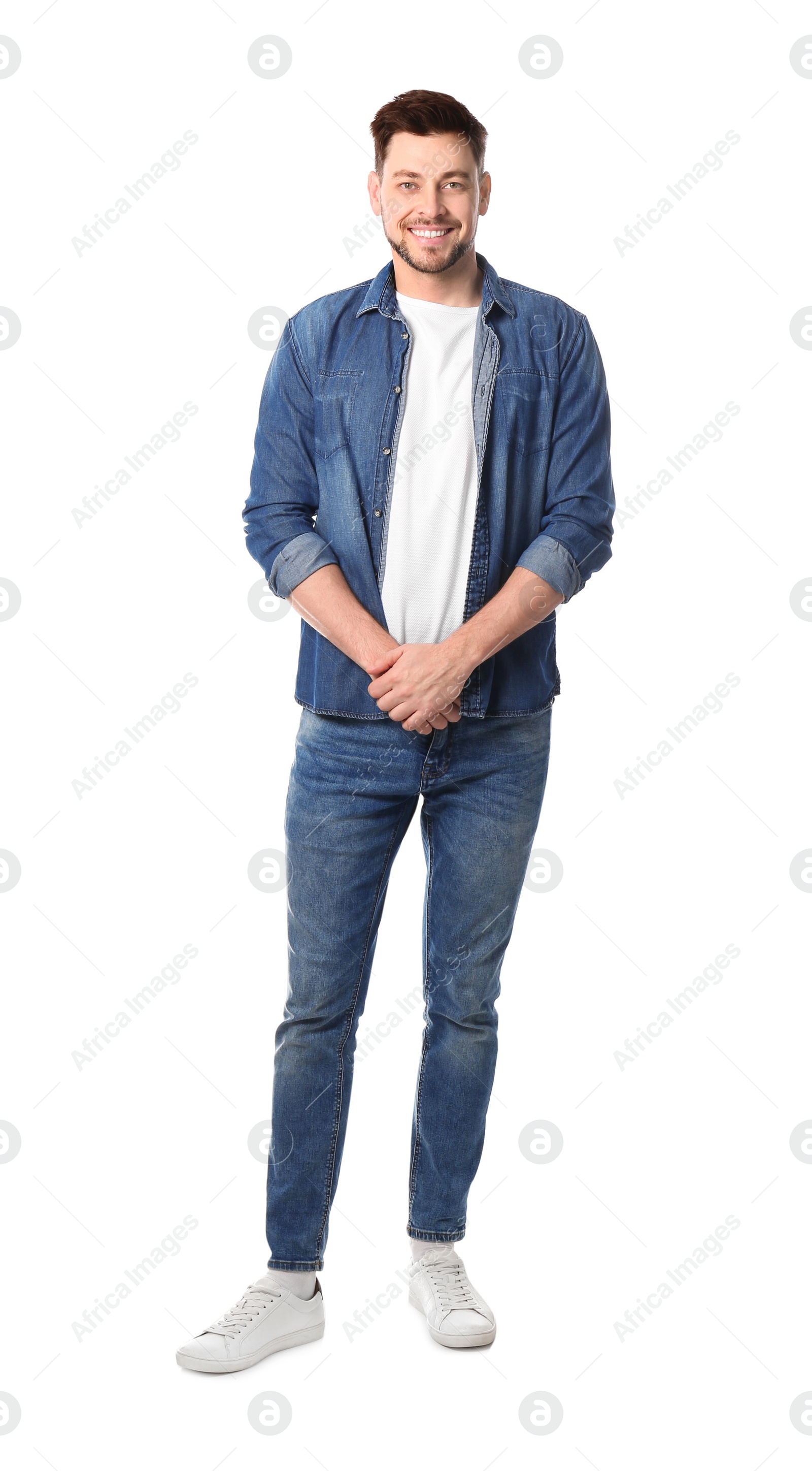 Photo of Full length portrait of handsome man posing on white background