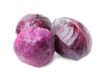 Photo of Whole fresh red cabbages isolated on white