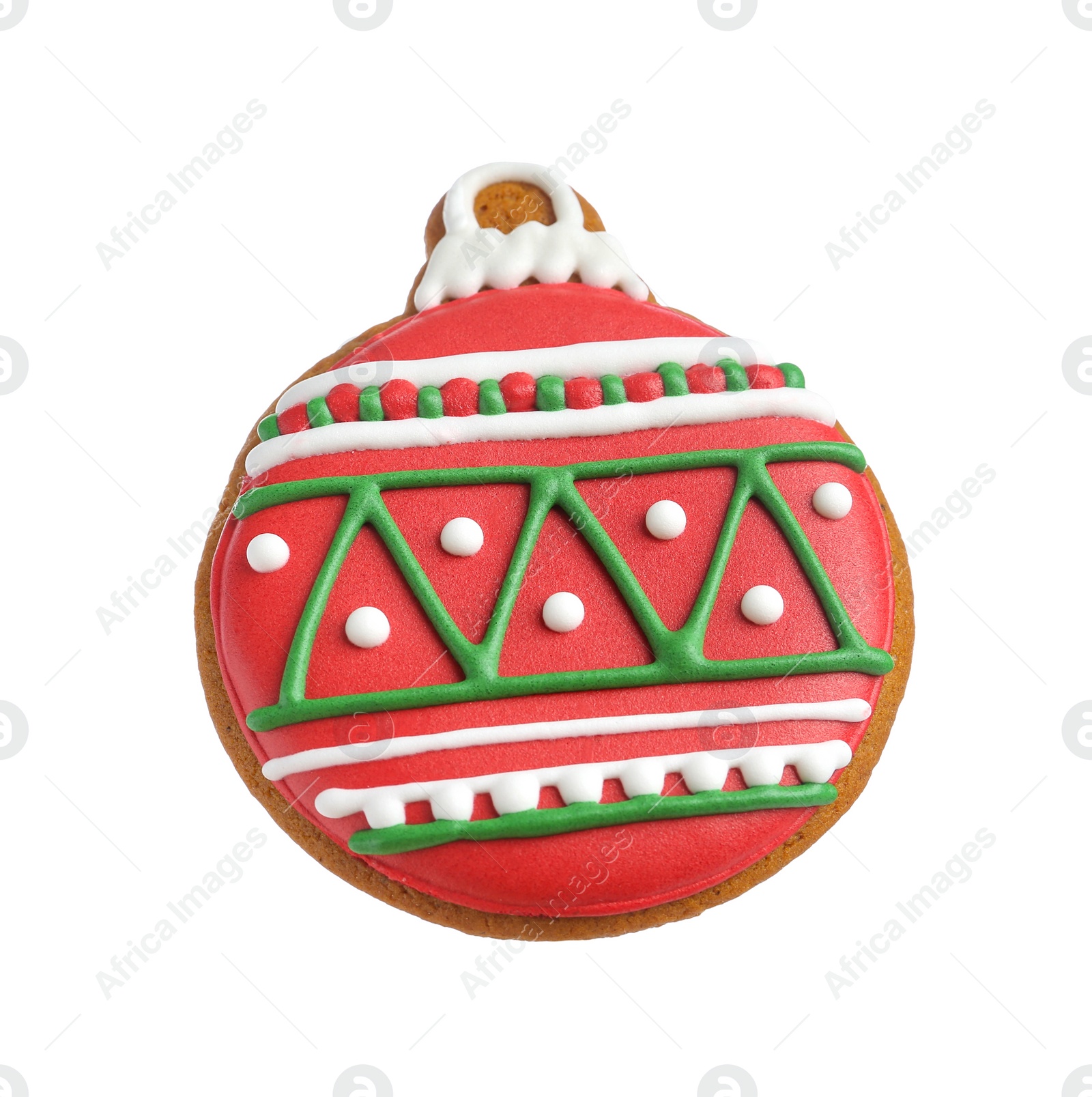 Photo of Tasty cookie in shape of Christmas ball isolated on white