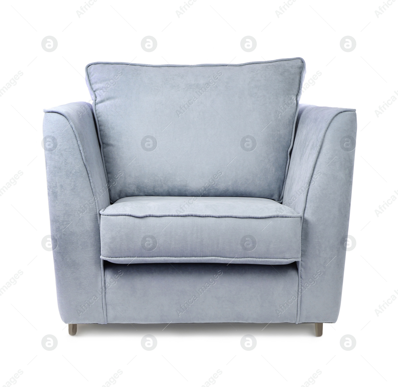 Image of One comfortable grayish blue armchair isolated on white