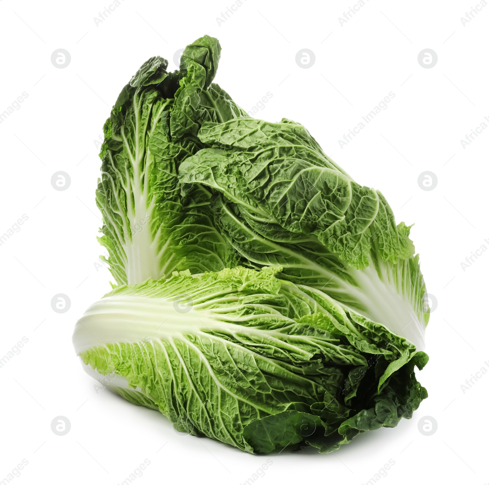 Photo of Fresh tasty Chinese cabbages on white background