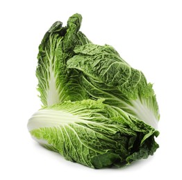 Photo of Fresh tasty Chinese cabbages on white background