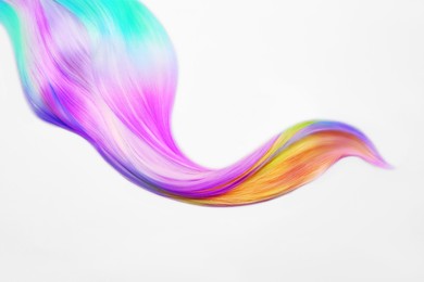 Image of Strand of beautiful multicolored hair on white background, top view