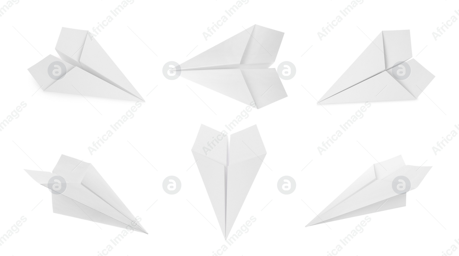 Image of Set with handmade paper planes on white background. Banner design