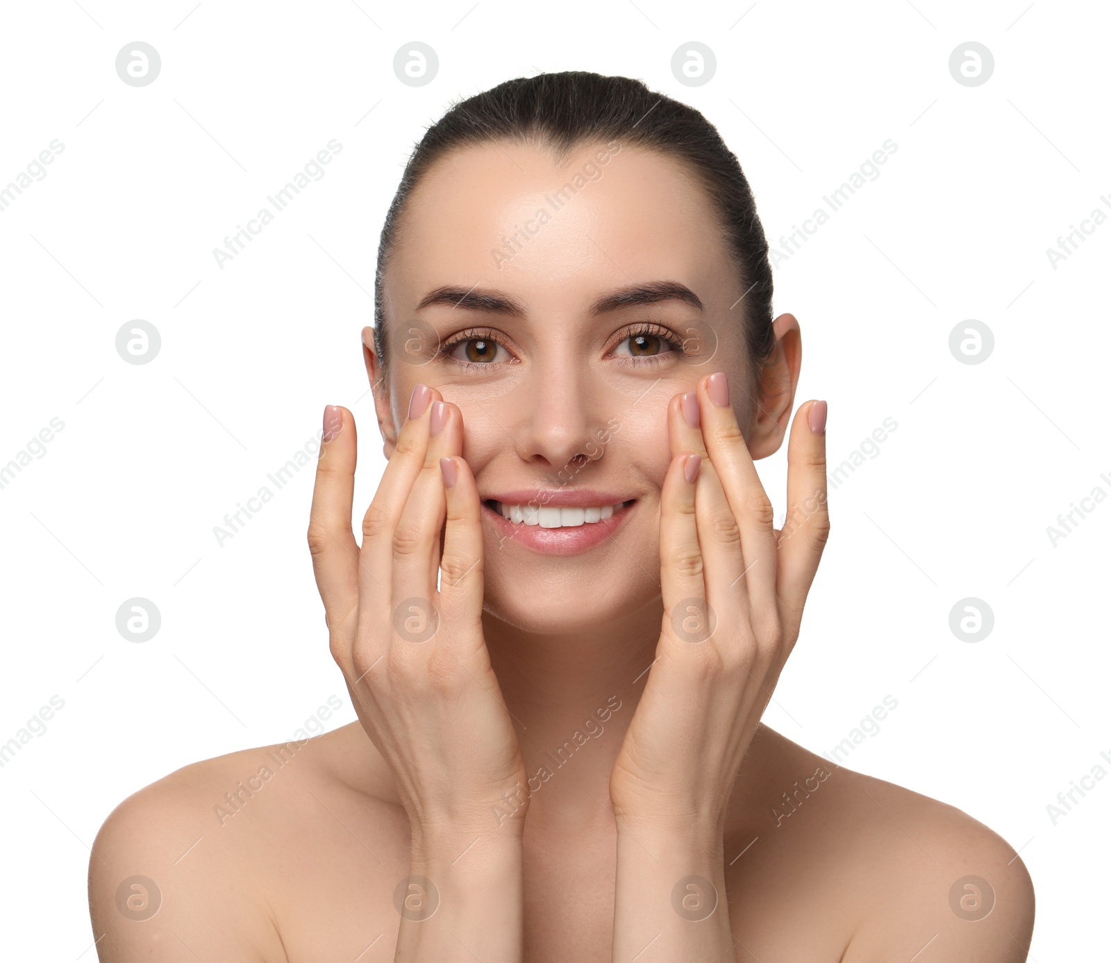 Photo of Portrait of beautiful young woman on white background