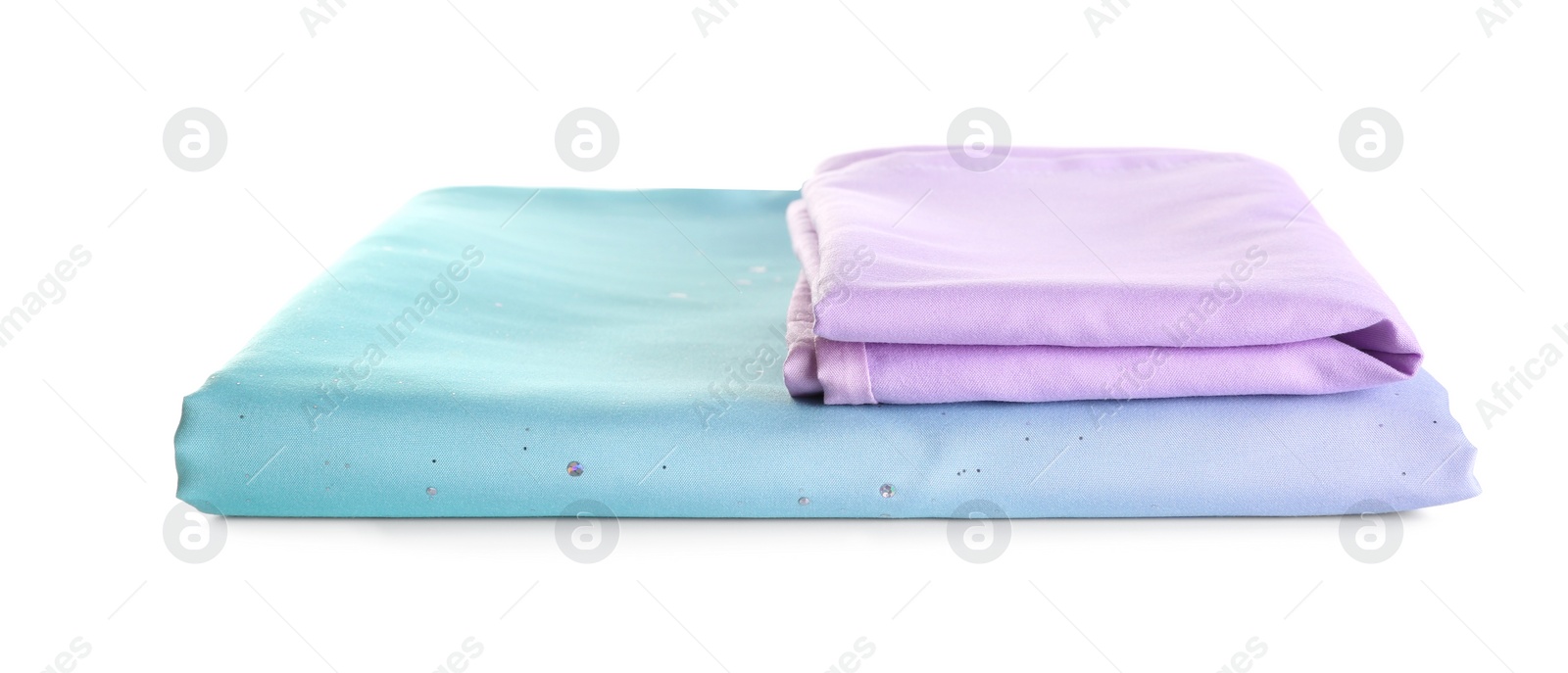 Photo of Stack of clean bed sheets isolated on white