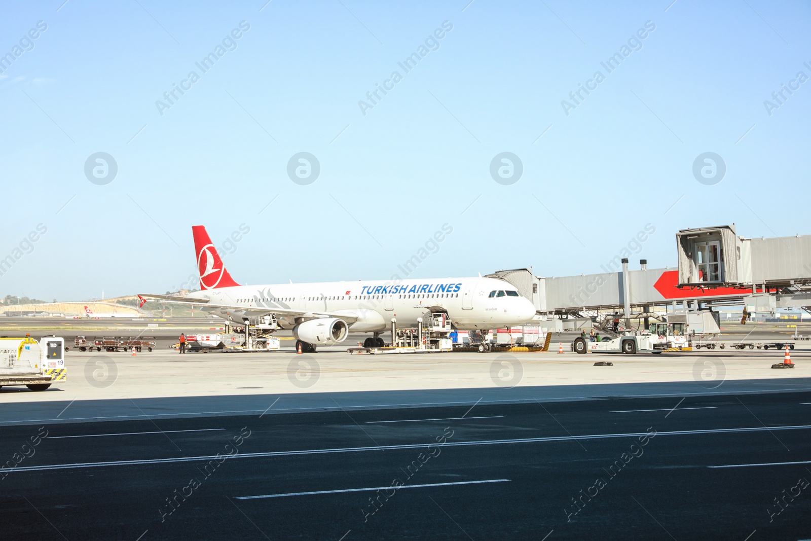 Photo of ISTANBUL, TURKEY - AUGUST 13, 2019: Turkish Airlines plane and takeoff runway